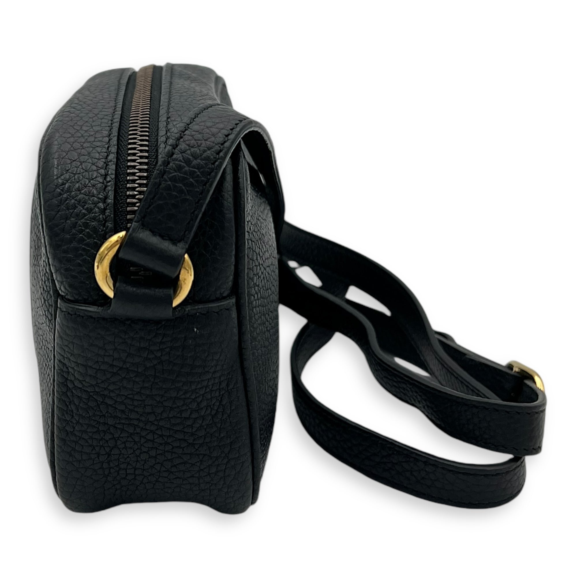 Soho Mini Black Crossbody Bag in Calfskin, Gold hardware