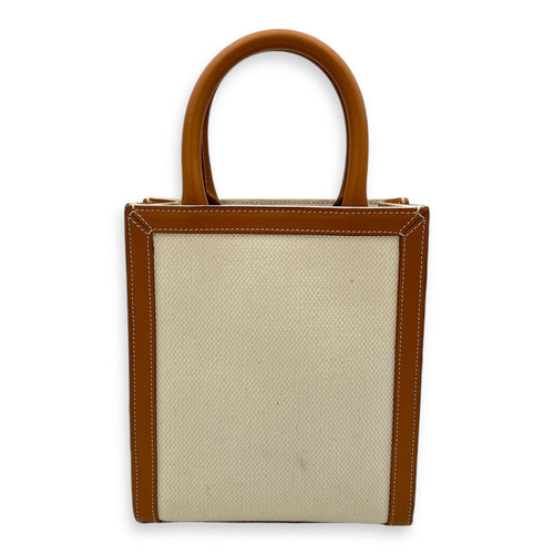 Vertical Top Handle Bag White in Canvas, Gold hardware