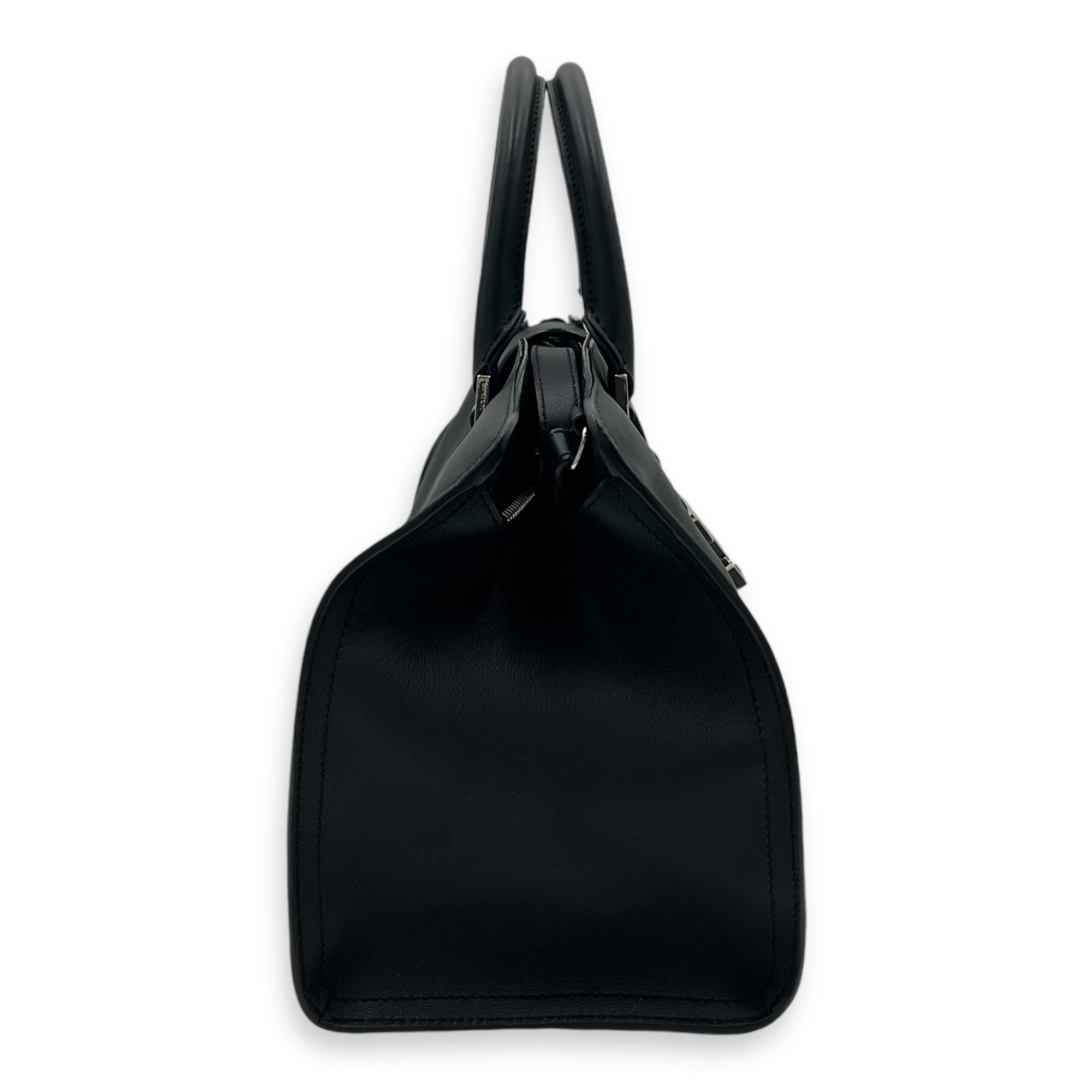 Monogram Cabas Black Top Handle Bag in Calfskin, Silver hardware