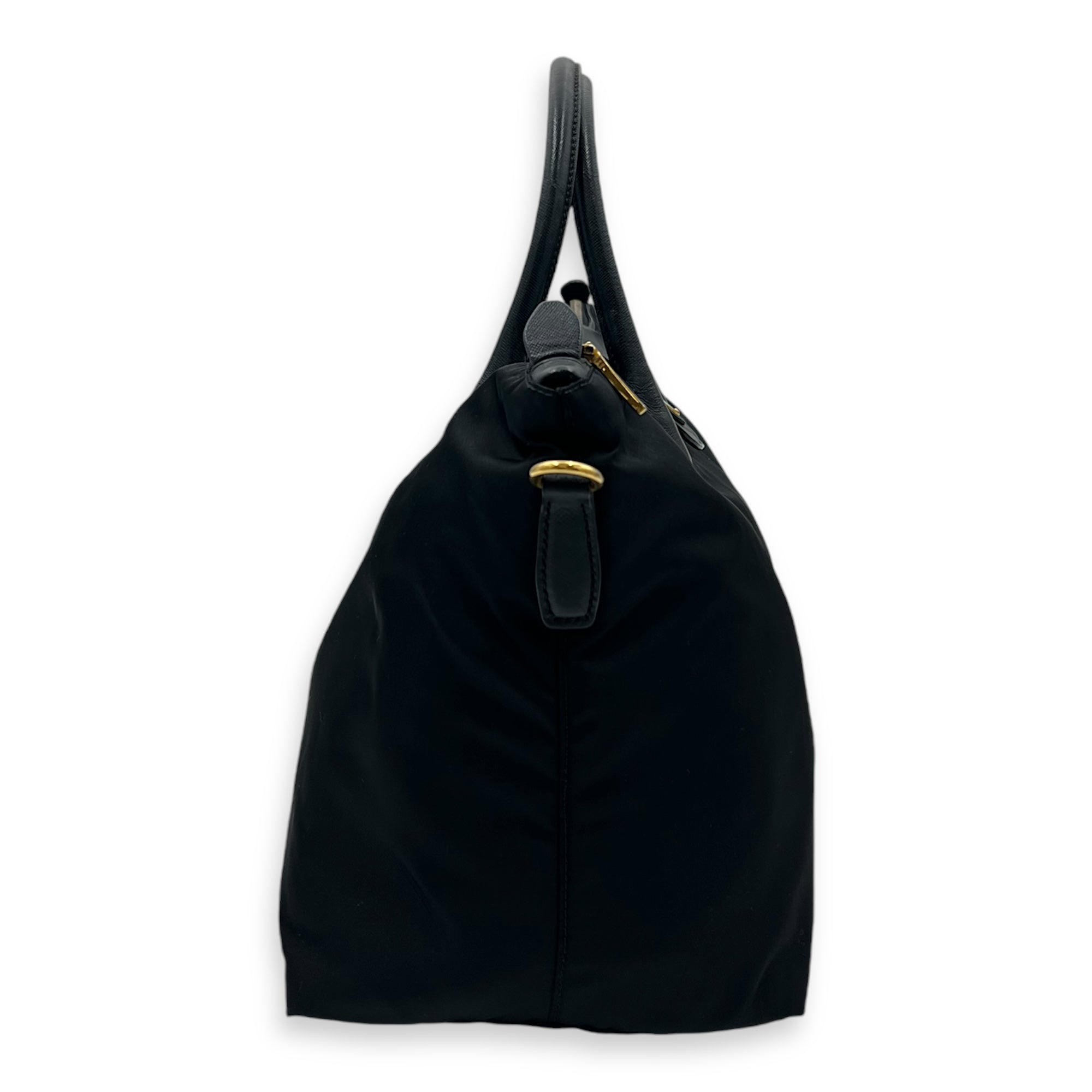 Logo Top Handle Bag Black in Nylon, Gold hardware