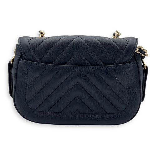 CC Flap Chevron Blue Crossbody Bag in Calfskin, Gold hardware