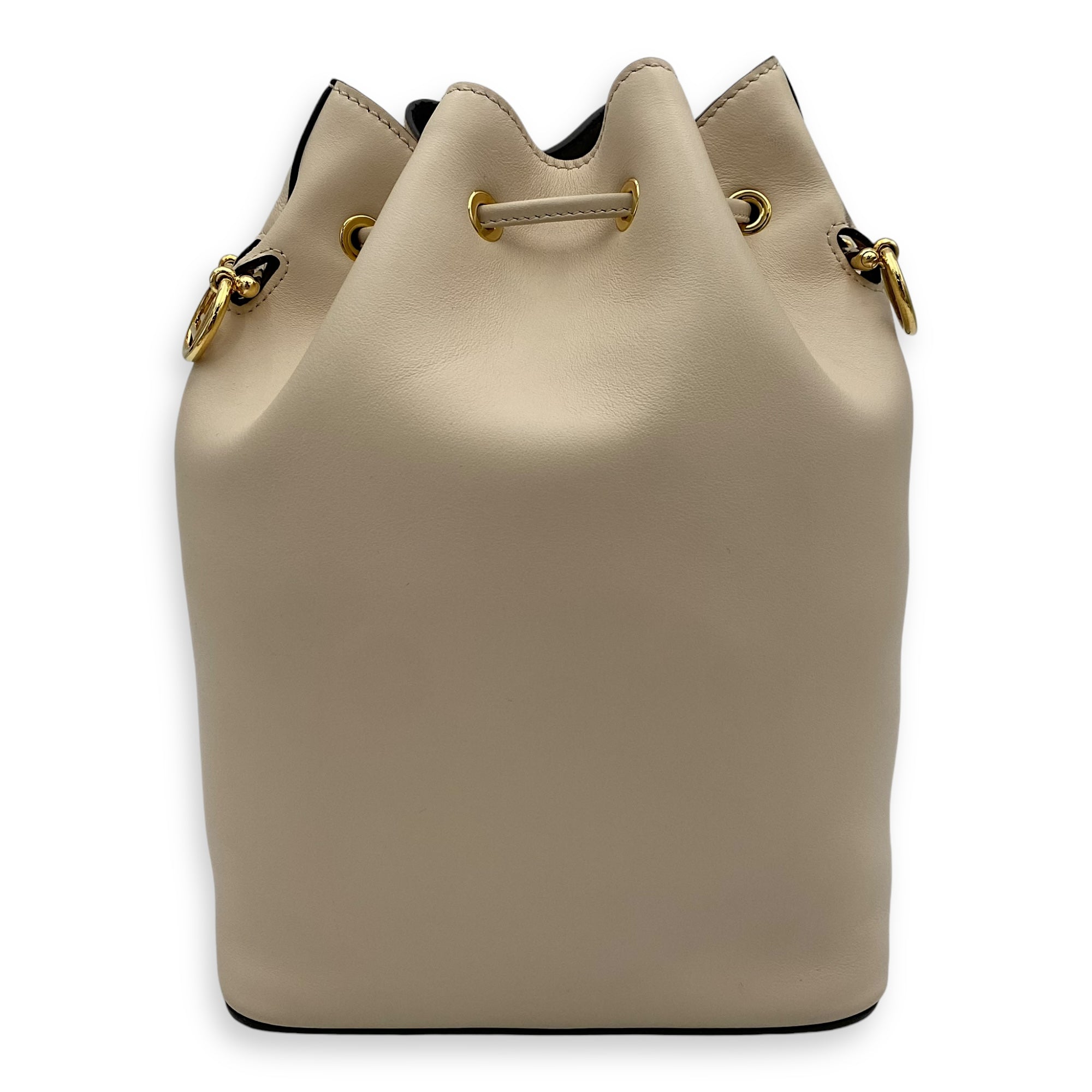 Mon Tresor NA Bucket Bag White in Calfskin, Gold