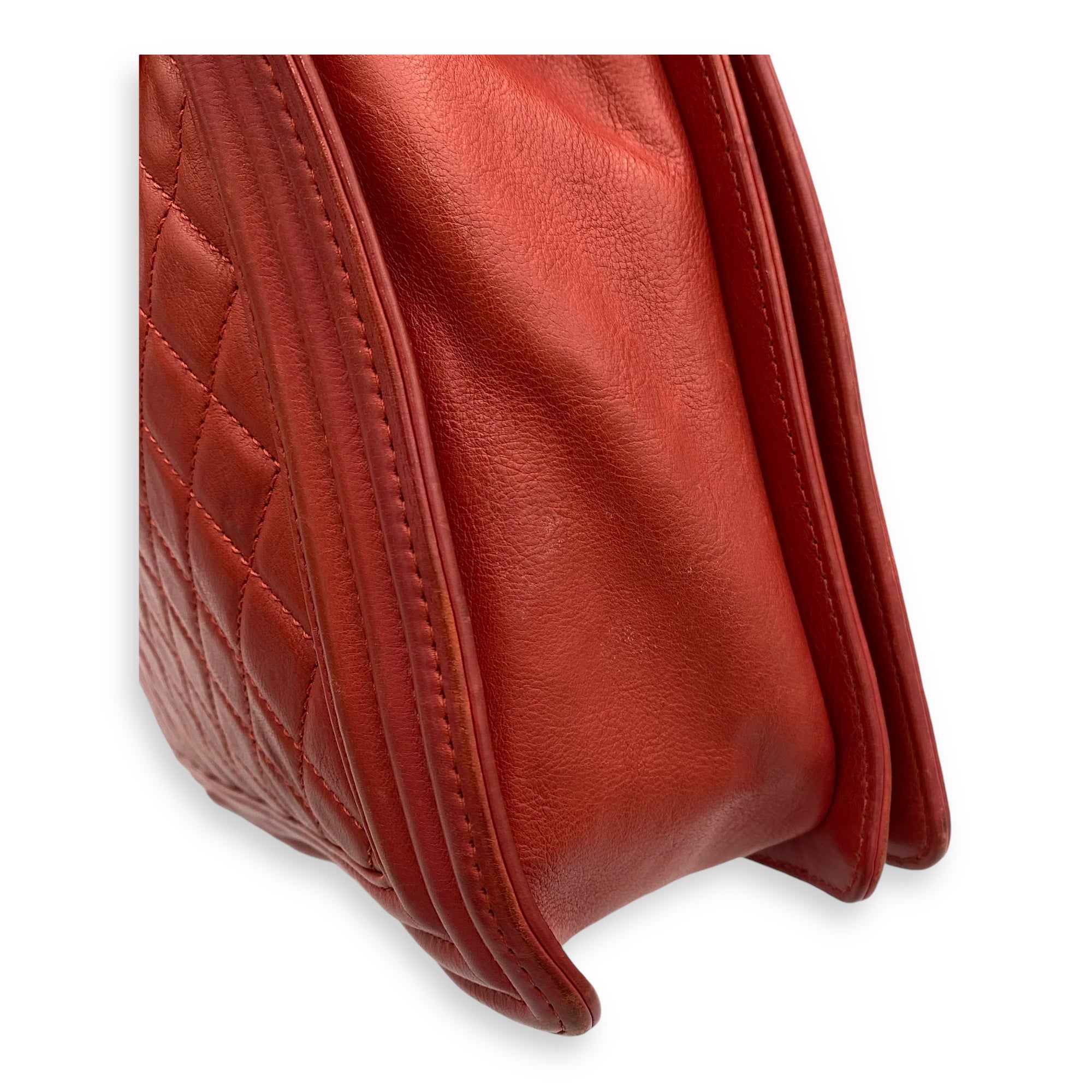 Boy Shoulder Bag Red in Lambskin, Ruthenium hardware