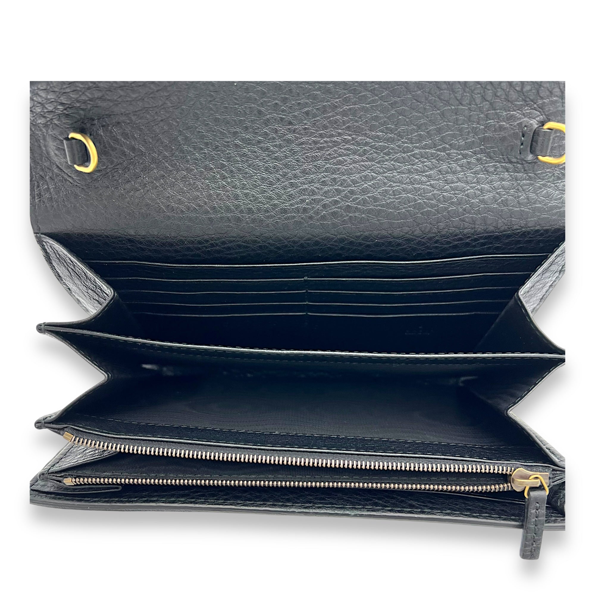 GG Marmont Black Wallet On Chain in Calfskin, Gold hardware