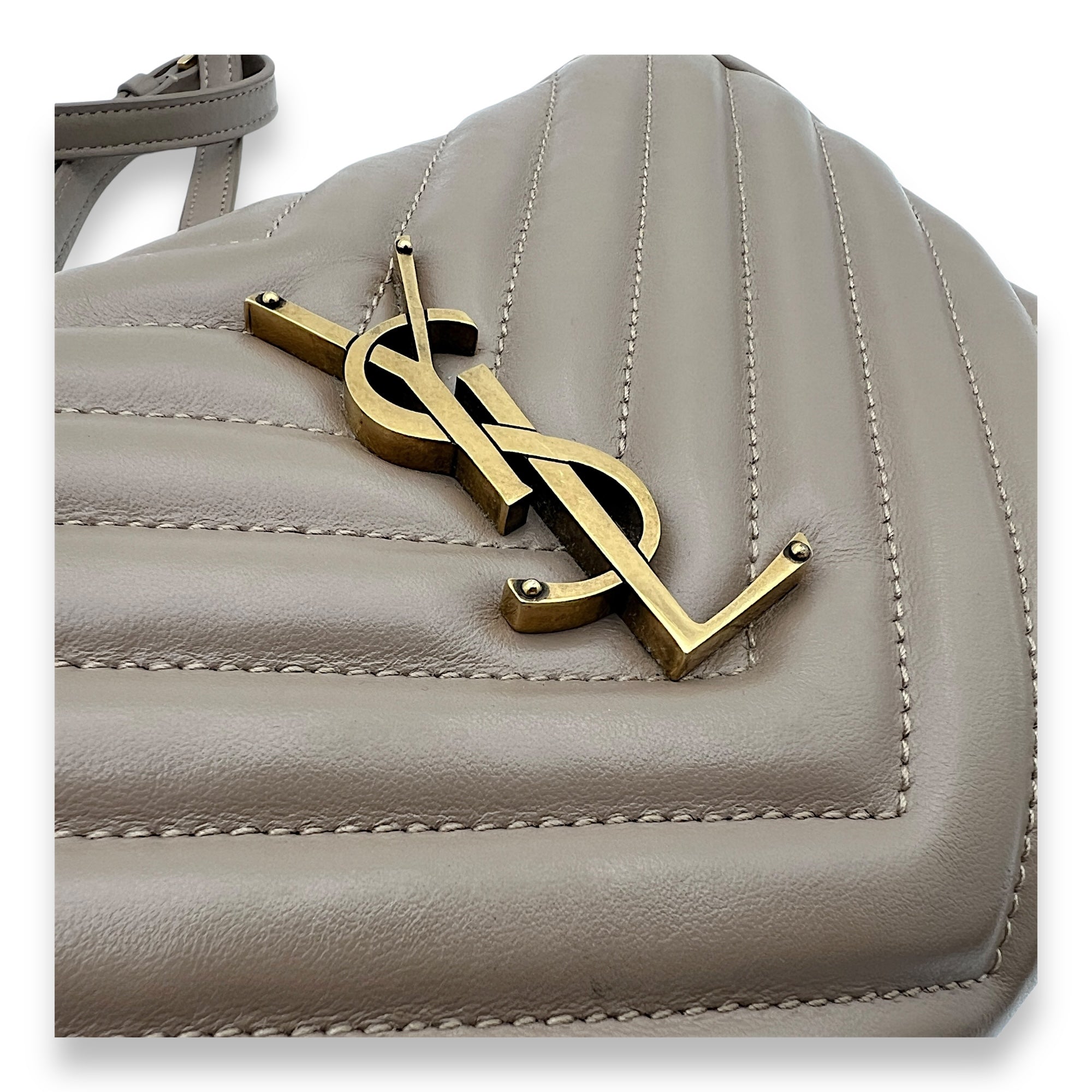 Lou Crossbody Bag Beige in Calfskin, Gold hardware