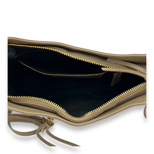 Metallic Edge Classic  Crossbody Bag Beige in Calfskin, Gold hardware