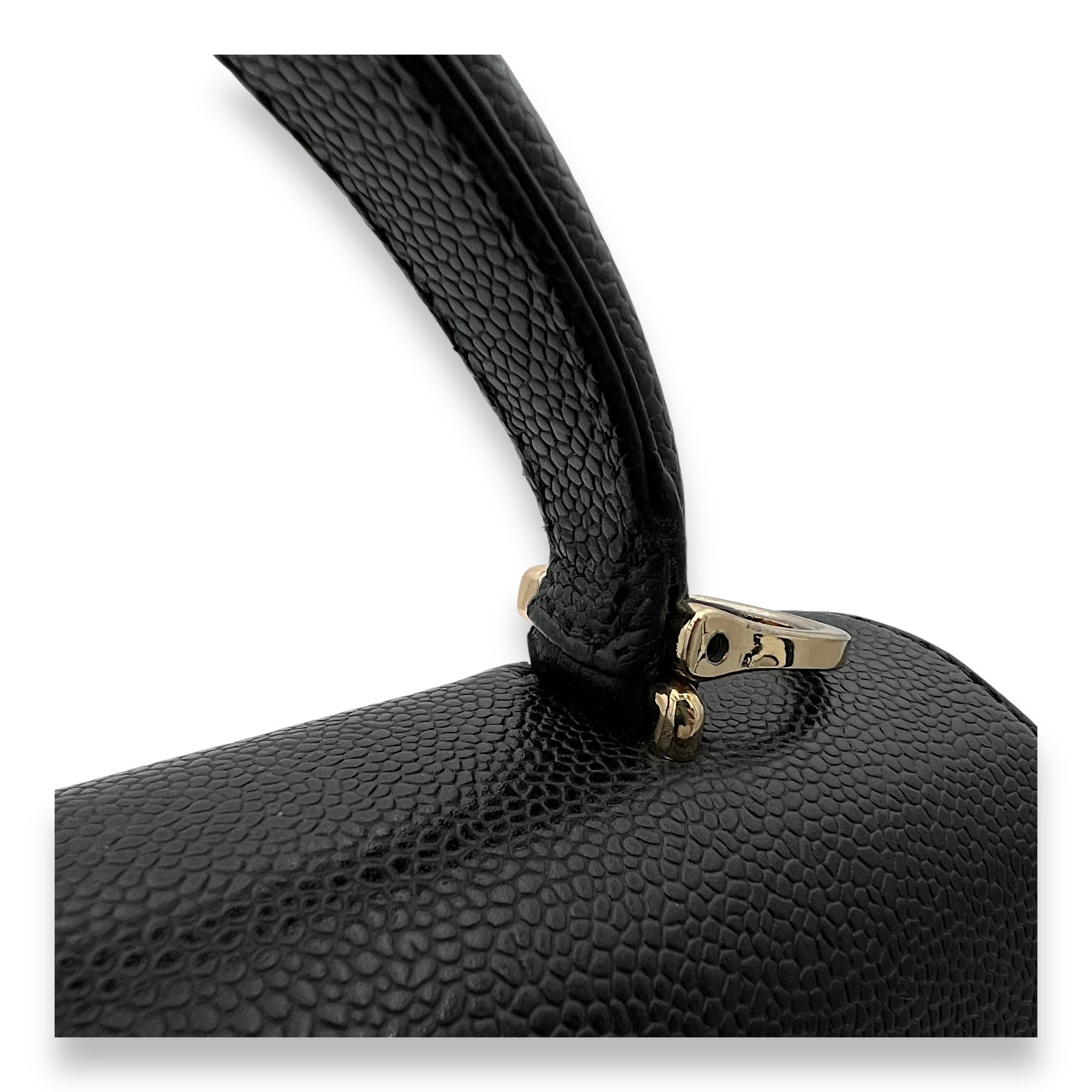 Vintage Kelly Black Top Handle Bag in Caviar Leather, Gold hardware