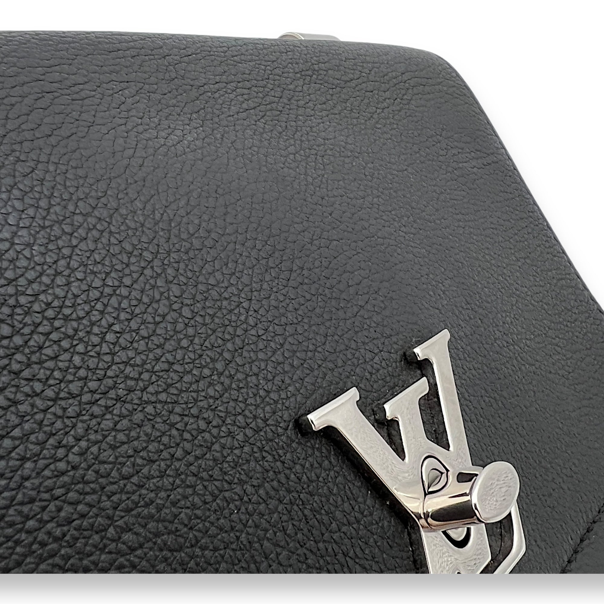 Lockme II BB Black Crossbody Bag in Calfskin, Silver hardware