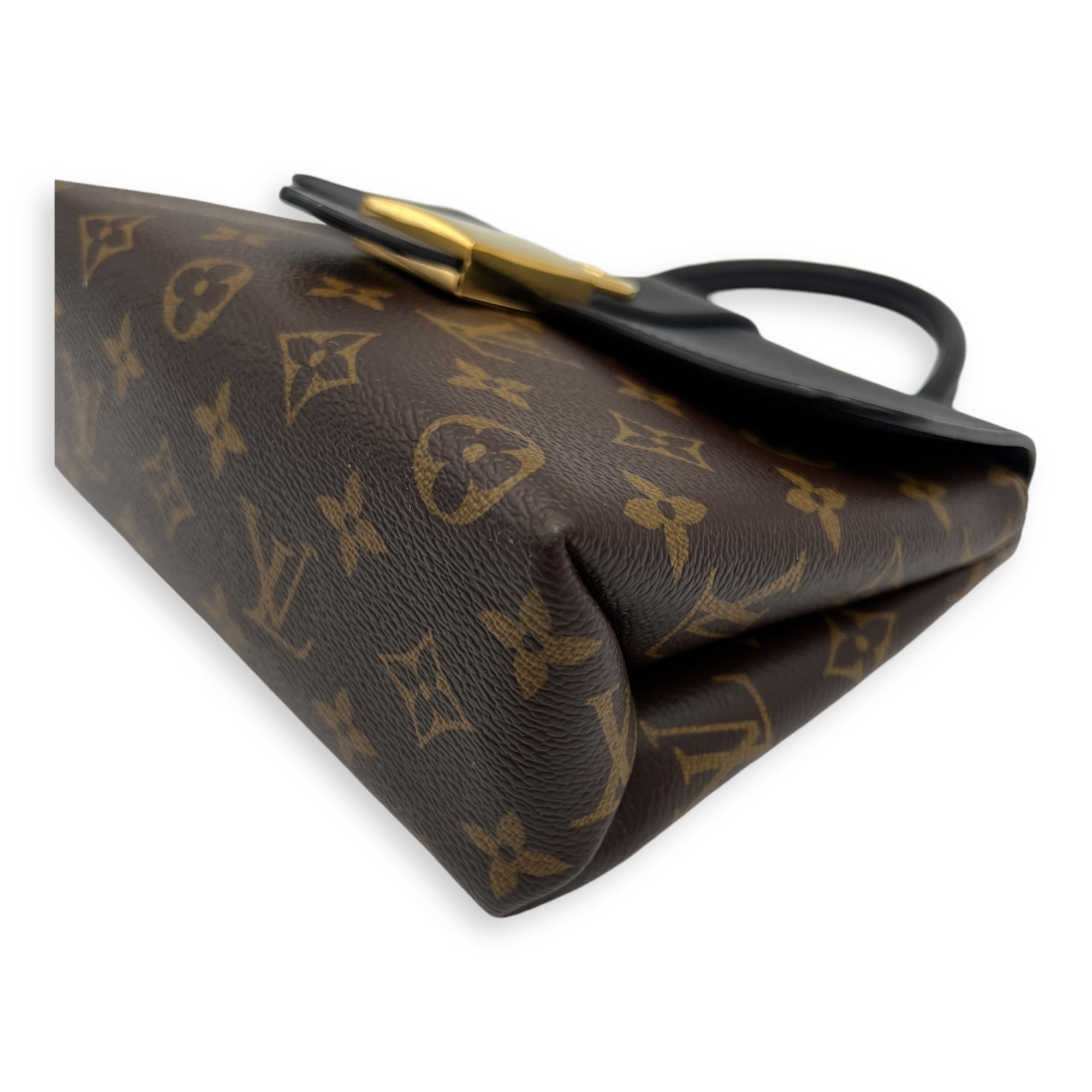 Locky BB Brown Top Handle Bag in Monogram Coated Canvas, Gold hardware