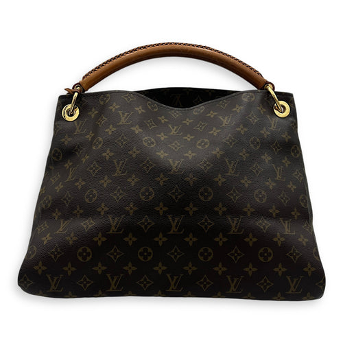 Artsy Top Handle Bag Brown in Monogram Coated Canvas, Gold hardware