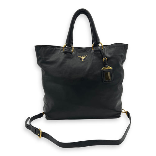 Logo Tote Bag Black in Calfskin, Gold hardware