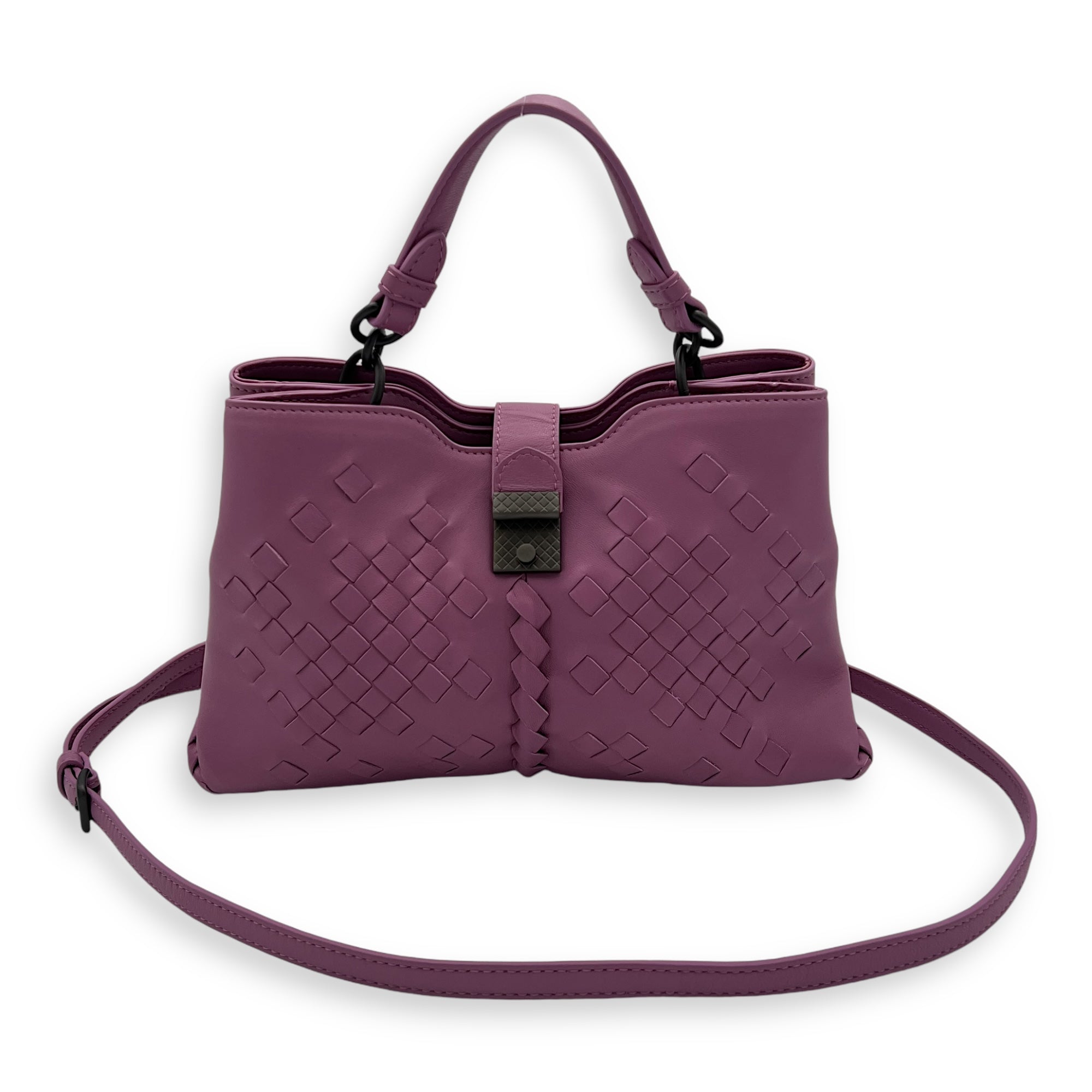 Intrecciato Top Handle Bag Purple in Nappa Leather, Ruthenium hardware