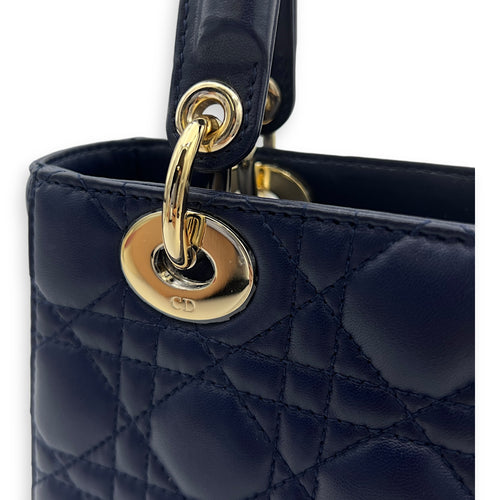 Lady Dior Small Blue Top Handle Bag in Lambskin, Gold hardware