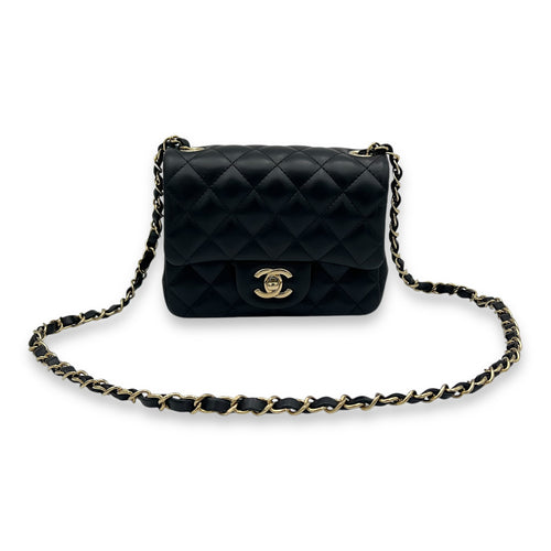 Square Bag Shoulder Bag Black in Lambskin, Gold hardware