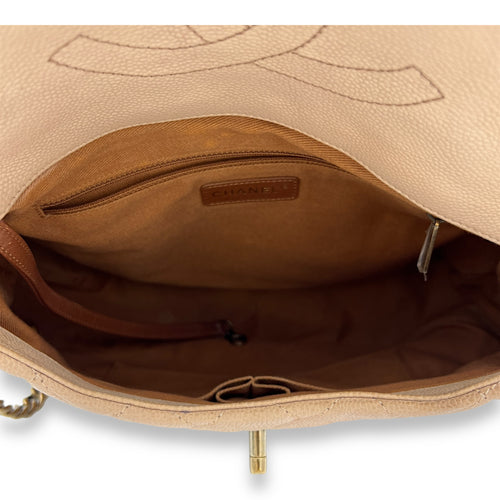 Flap Bag Beige Shoulder Bag in Lambskin, Gold hardware