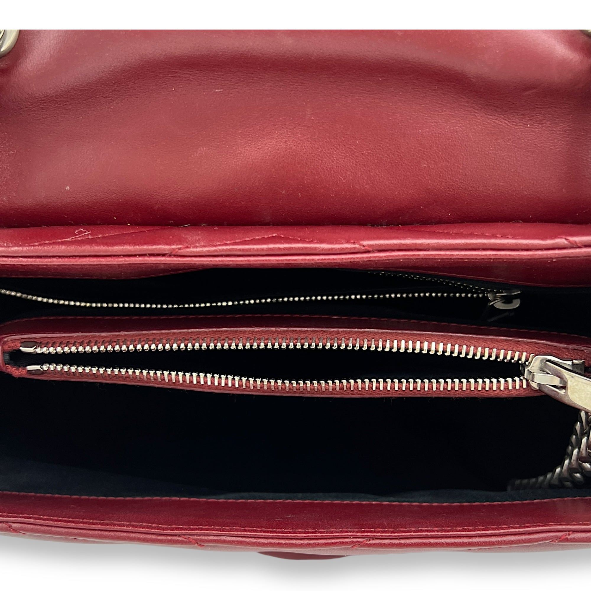 Loulou Small Red Shoulder Bag in Calfskin, Silver hardware