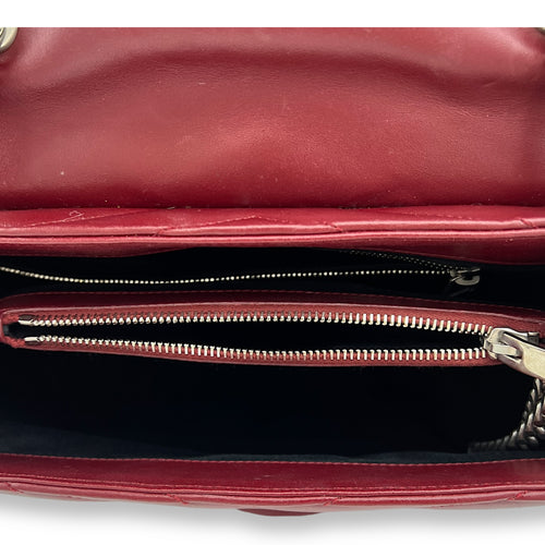 Loulou Small Red Shoulder Bag in Calfskin, Silver hardware