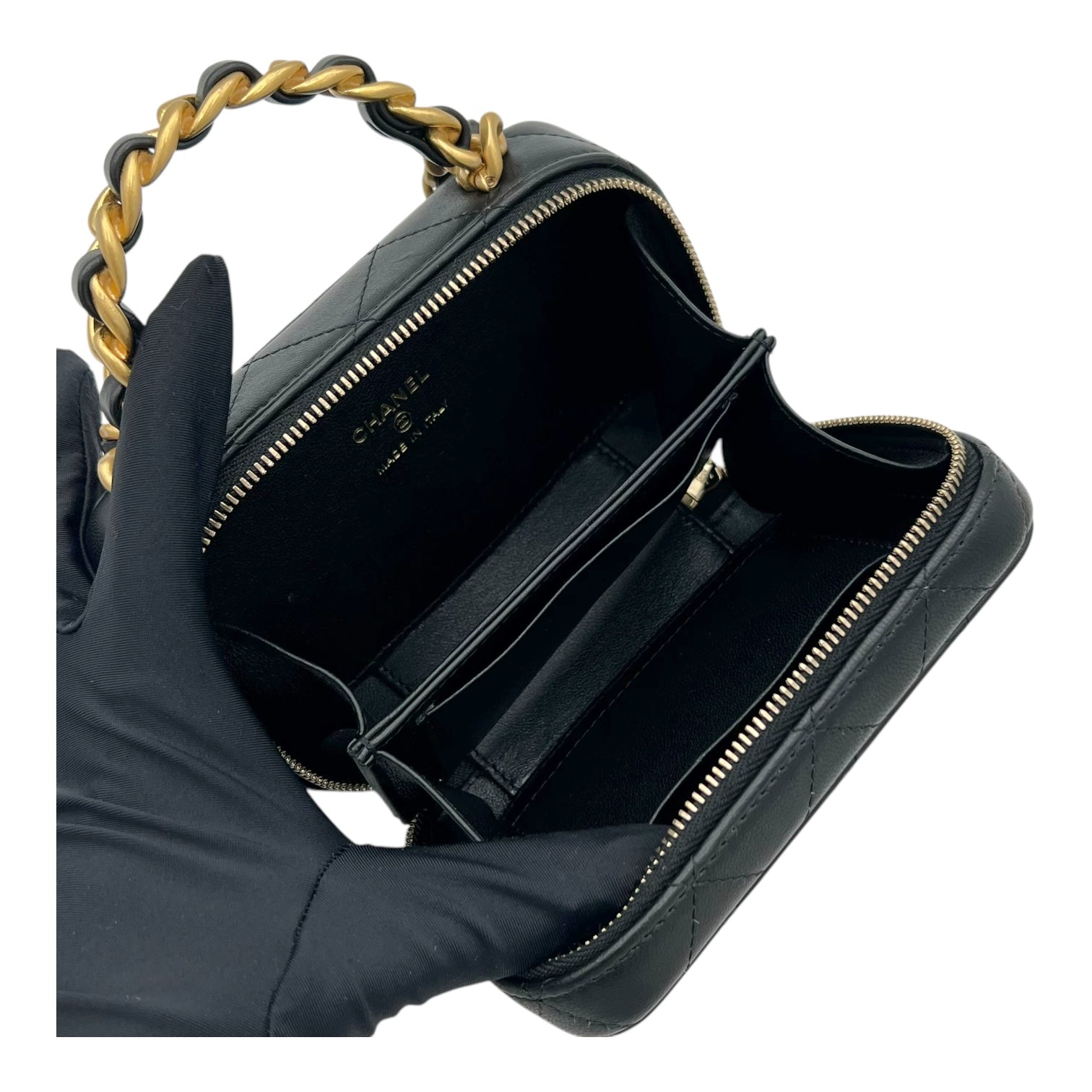 Vanity Top Handle Bag Black in Lambskin, Gold hardware