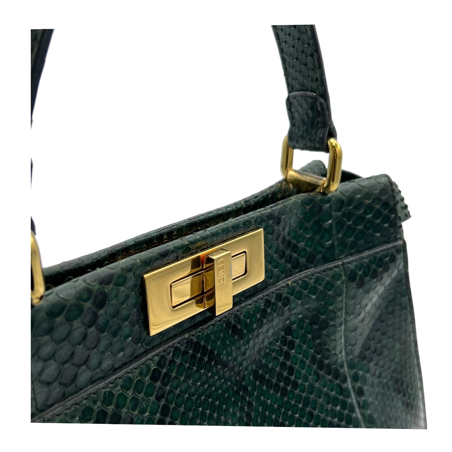 Peekaboo Top Handle Bag Green in Python Embossed Calfskin, Gold hardware