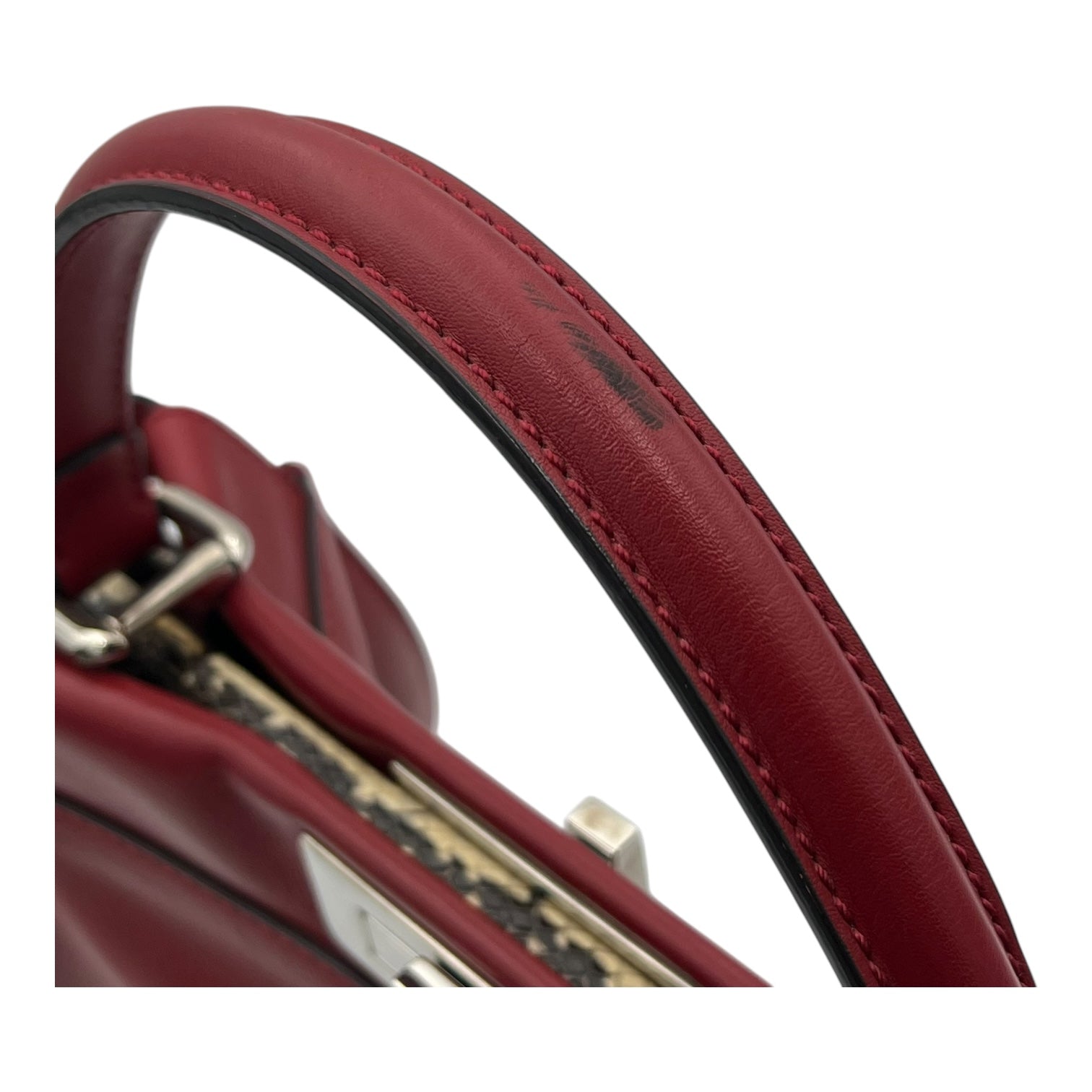 Peekaboo Medium Red Top Handle Bag in Calfskin, Silver hardware