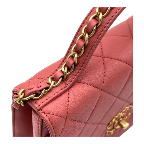 Infinity Pink Top Handle Bag in Goat Leather, Gold hardware