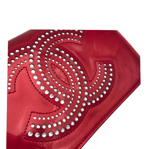 CC Wallet On Chain Red in Patent Leather, Silver hardware