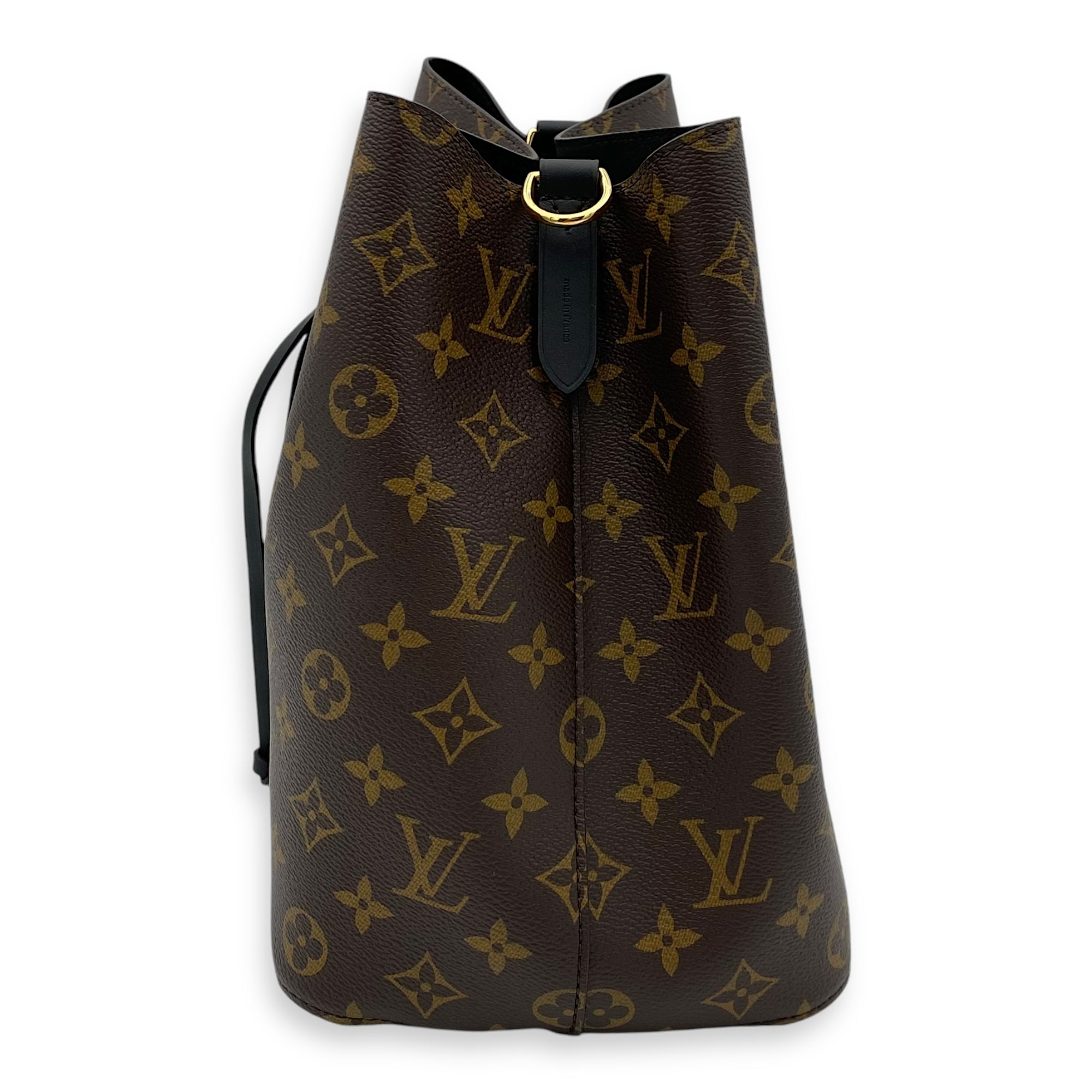 NeoNoe MM Brown Bucket Bag in Monogram Coated Canvas, Gold hardware