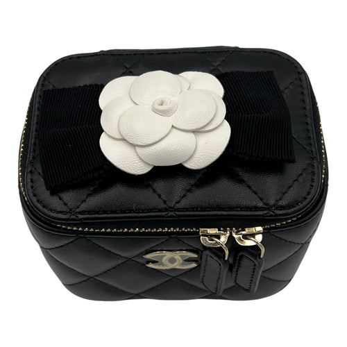 Camellia Vanity Mini Black Crossbody Bag in Lambskin, Gold hardware