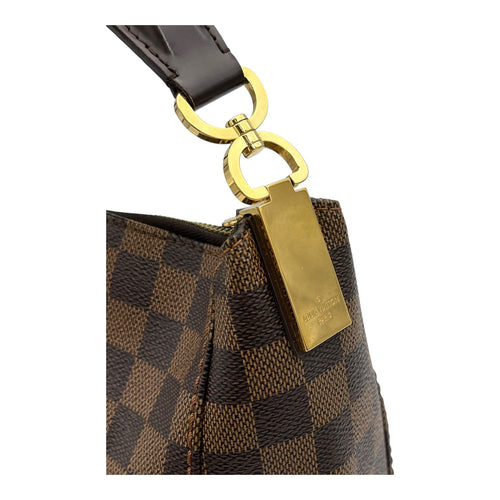 Portobello PM Damier Ebene Shoulder Bag in Coated Canvas, Gold hardware