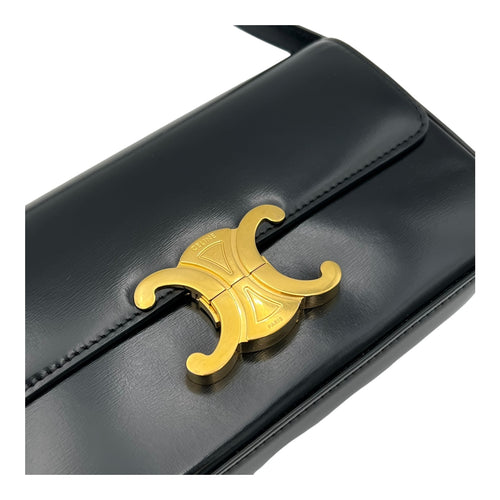 Triomphe Claude Shoulder Bag Black in Calfskin, Gold hardware