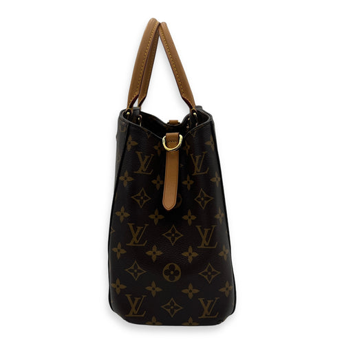 Montaigne Top Handle Bag Brown in Monogram Coated Canvas, Gold hardware