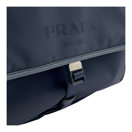 Logo Navy Messenger in Nylon, Silver hardware