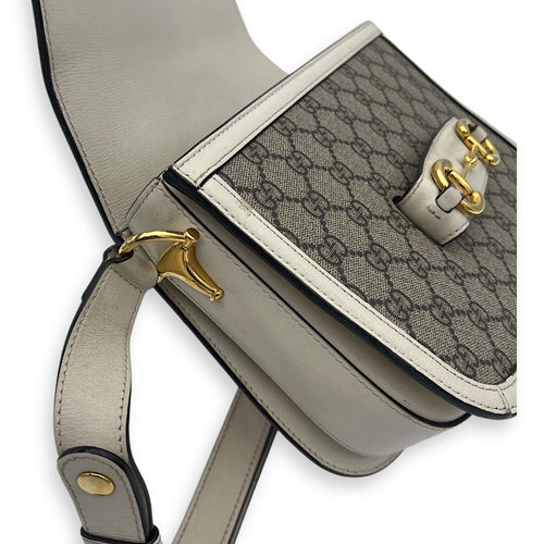 Horsebit 1955 Shoulder Bag White in Coated Canvas, Gold hardware