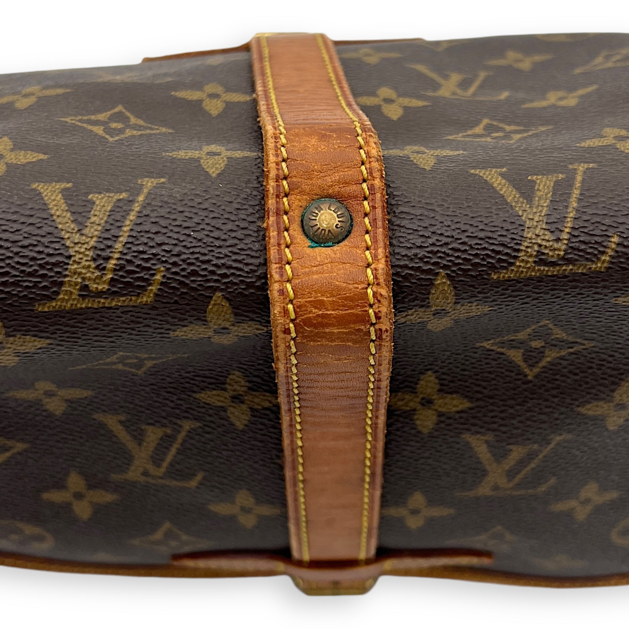 Saumur Crossbody Bag Brown in Monogram Coated Canvas, Gold hardware