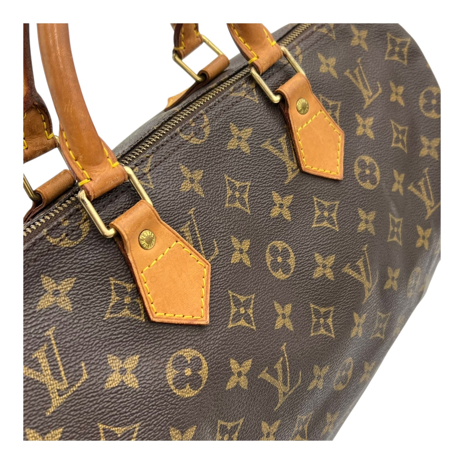 Speedy Top Handle Bag 35 Brown in Monogram Coated Canvas, Gold hardware