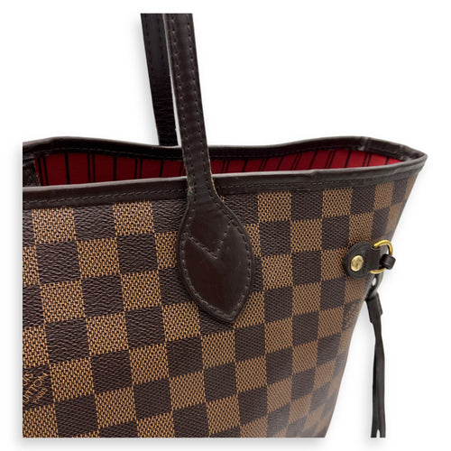 Neverfull MM Brown Tote Bag in Coated Canvas, Gold hardware