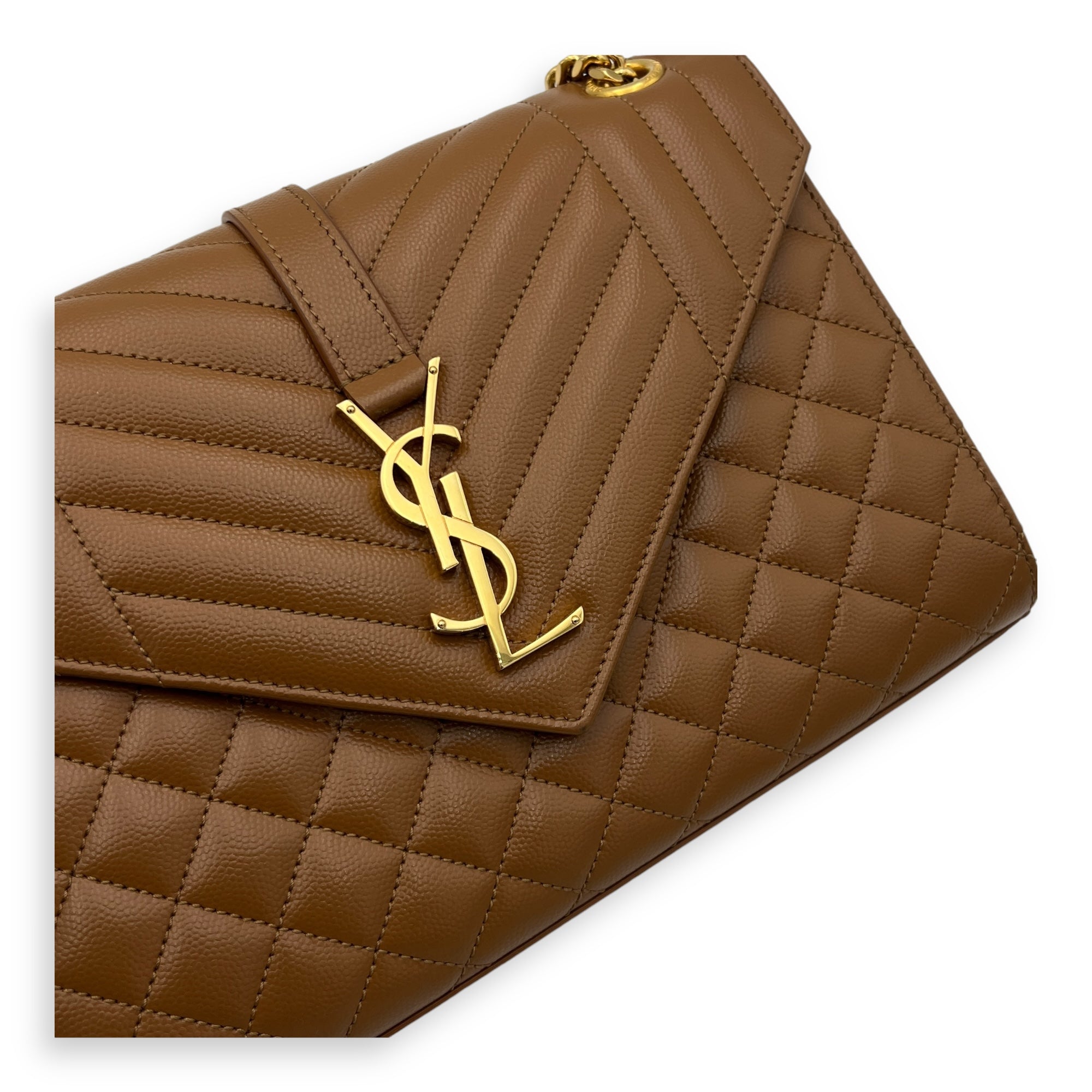 Envelope Medium Brown Shoulder Bag in Calfskin, Gold hardware