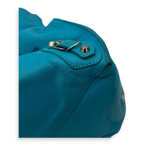 Papier Top Handle Bag Large Blue in Calfskin, Silver hardware