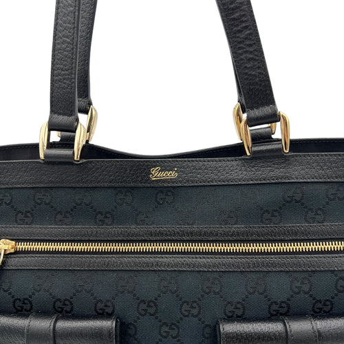 Abbey D Ring Black Tote Bag in Jacquard, Gold hardware