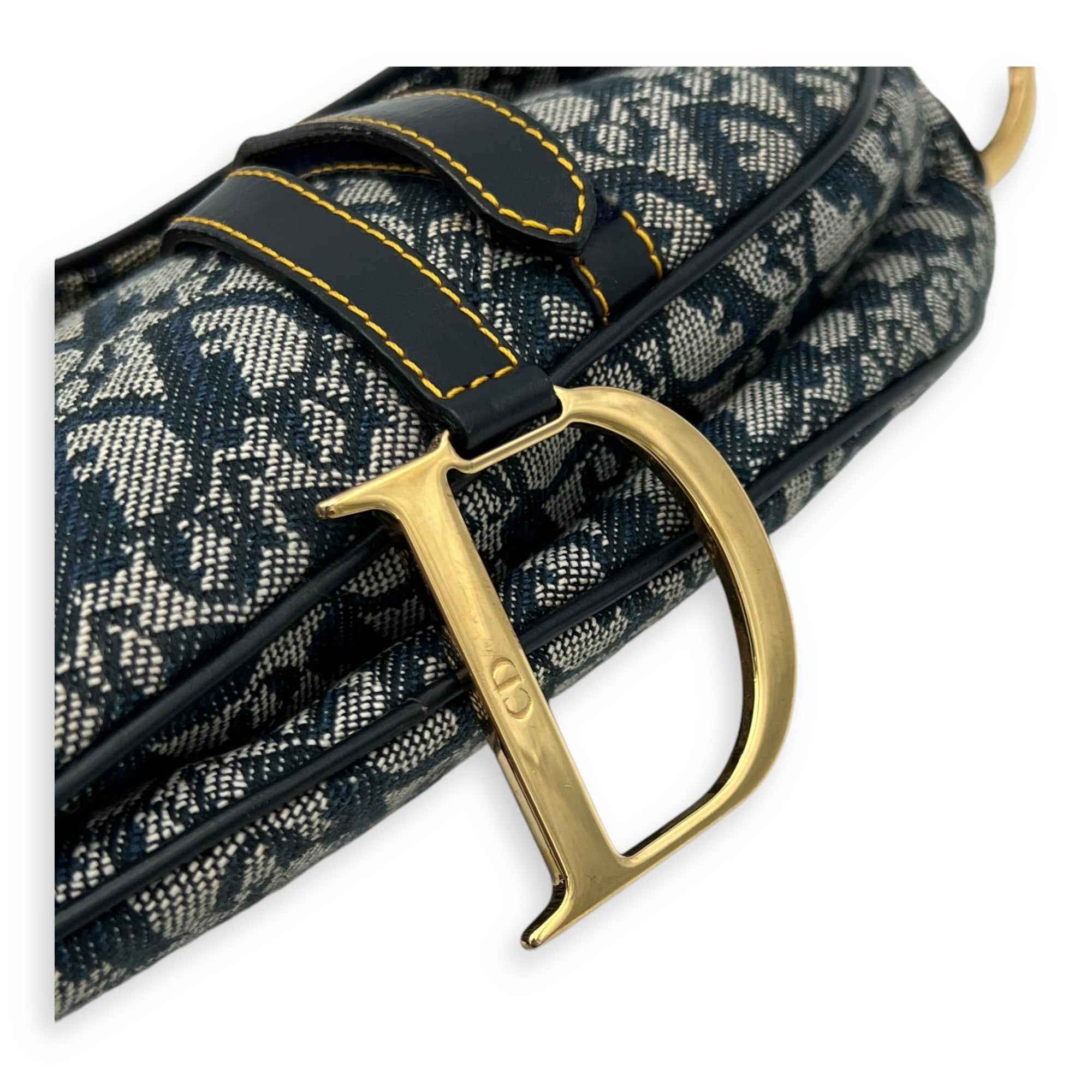 Saddle Shoulder Bag Blue in Jacquard, Gold hardware