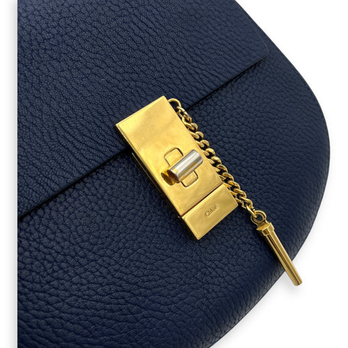 Drew Shoulder Bag Blue in Calfskin, Gold hardware