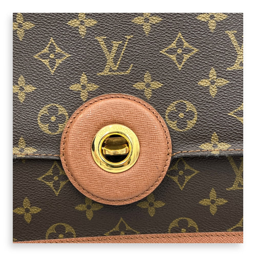 Raspail Shoulder Bag Brown in Monogram Coated Canvas, Gold hardware