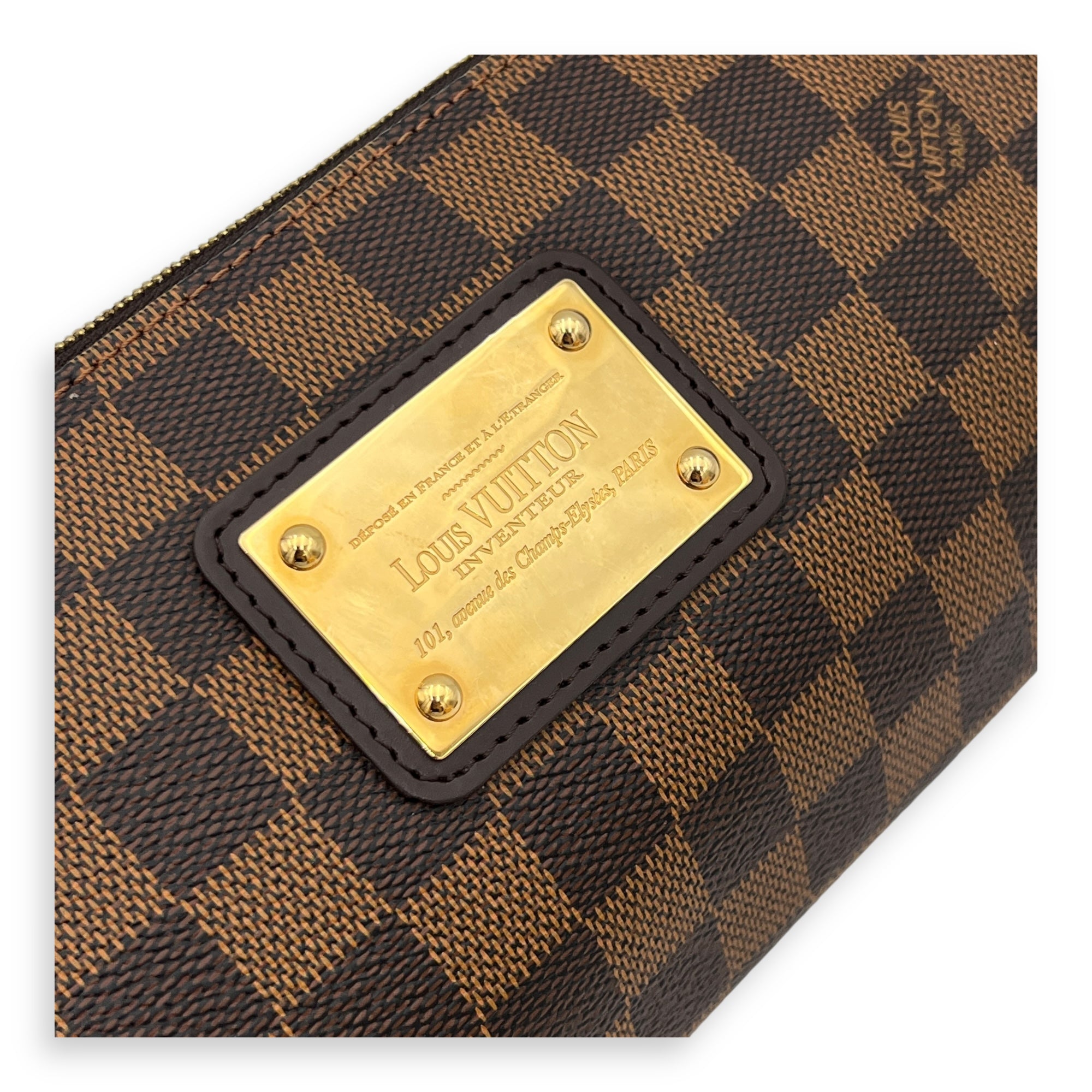 Eva Crossbody Bag Damier Ebene in Coated Canvas, Gold hardware