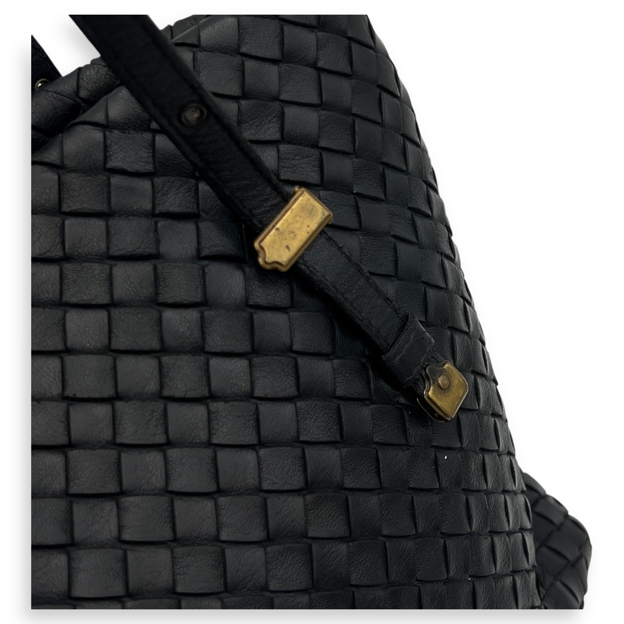 Intrecciato Tote Bag Black in Calfskin, Gold hardware