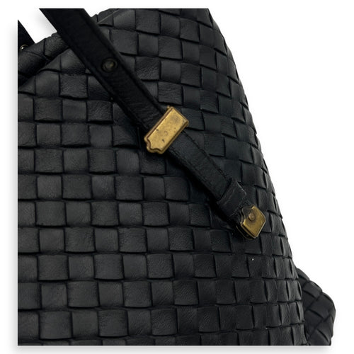 Intrecciato Tote Bag Black in Calfskin, Gold hardware