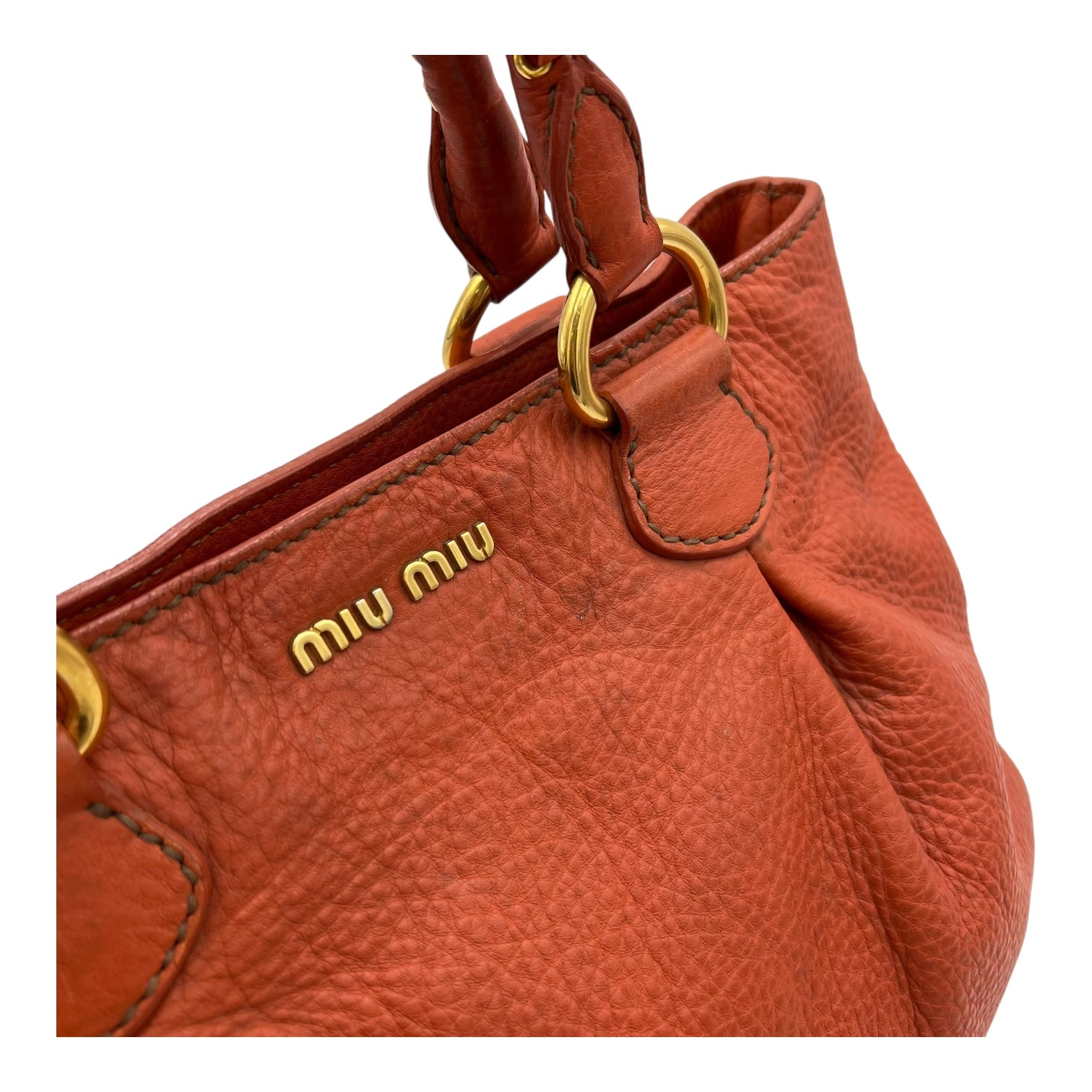 Logo Top Handle Bag Orange in Calfskin, Gold hardware