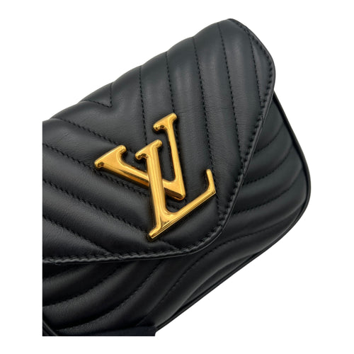 New Wave Multi Pochette Shoulder Bag Black in Calfskin, Gold hardware