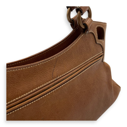 Marcello Shoulder Bag Brown in Calfskin, Gold hardware