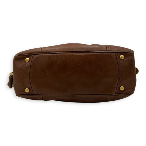 Boston Top Handle Bag Brown in Calfskin, Gold hardware