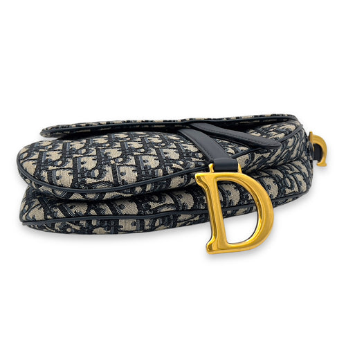 Saddle Blue Shoulder Bag in Canvas, Gold hardware